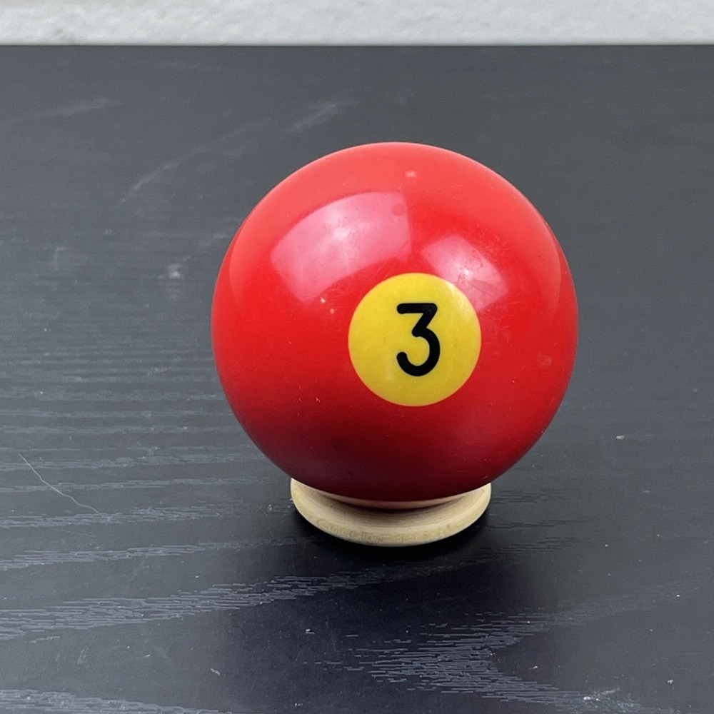 Vintage Red #3 Billiard Pool Ball Yellow Center Black Number Replacement Used